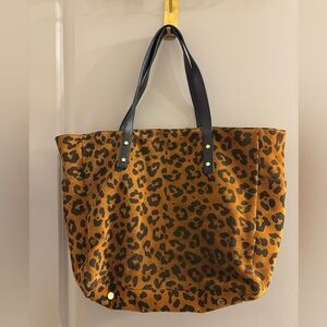 J. Crew Leopard Print Tote with Black Straps